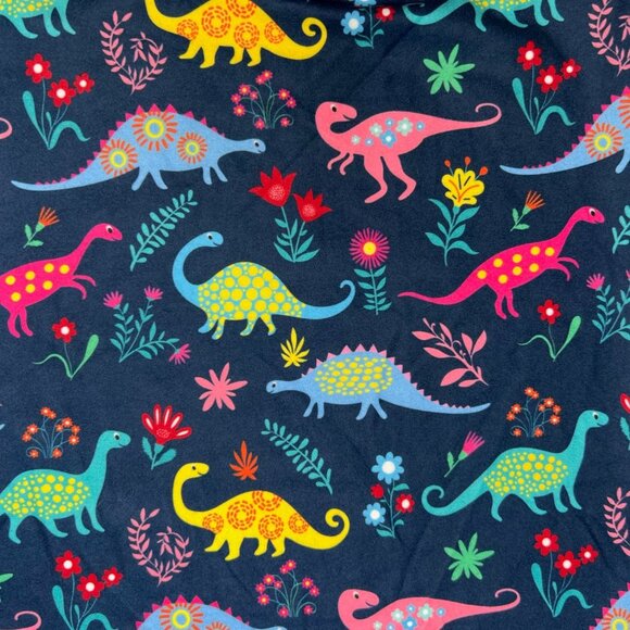 Colorful Floral Dinosaur Print Soft Navy Blue Kids Leggings - Picture 1 of 4